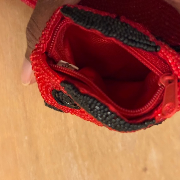 VTG Red Black Seed Beaded Ladybug Purse & Wallet Set Kitsch Handbag Mid-Century - Picture 8 of 10